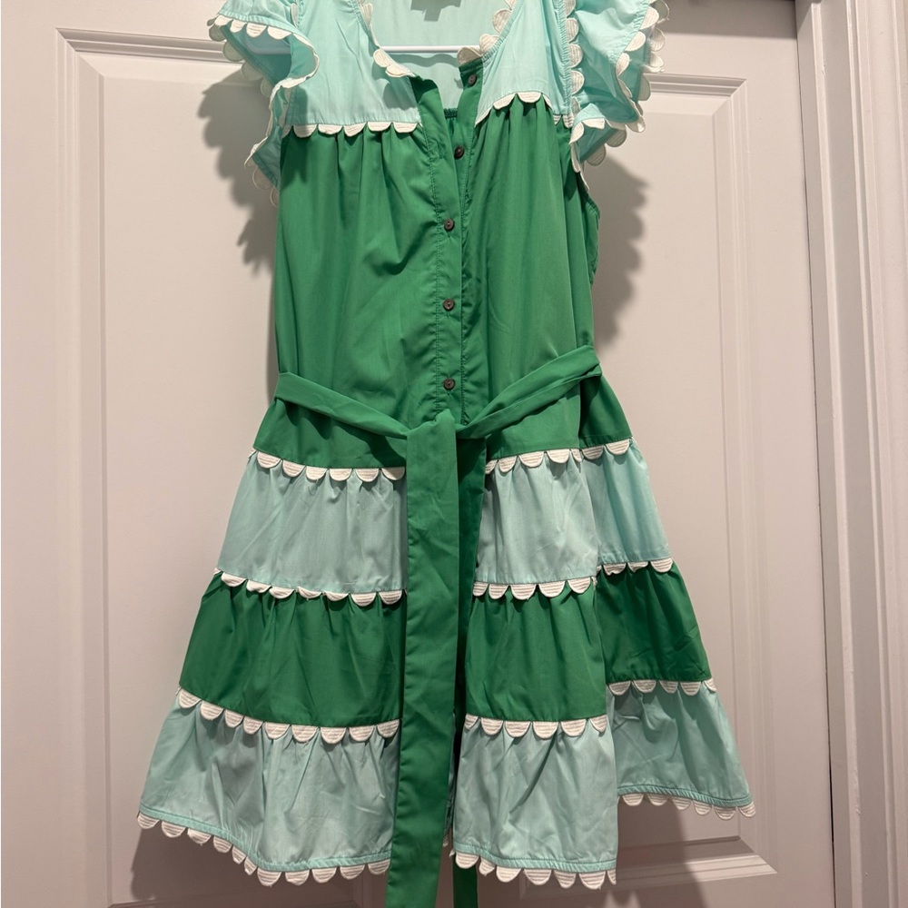 Entro Green and Light Blue Ruffle Dress